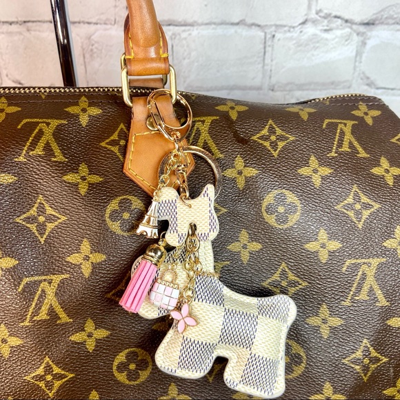 None Accessories - Bag charm keychain handmade with charms in Damier Azur checkered print